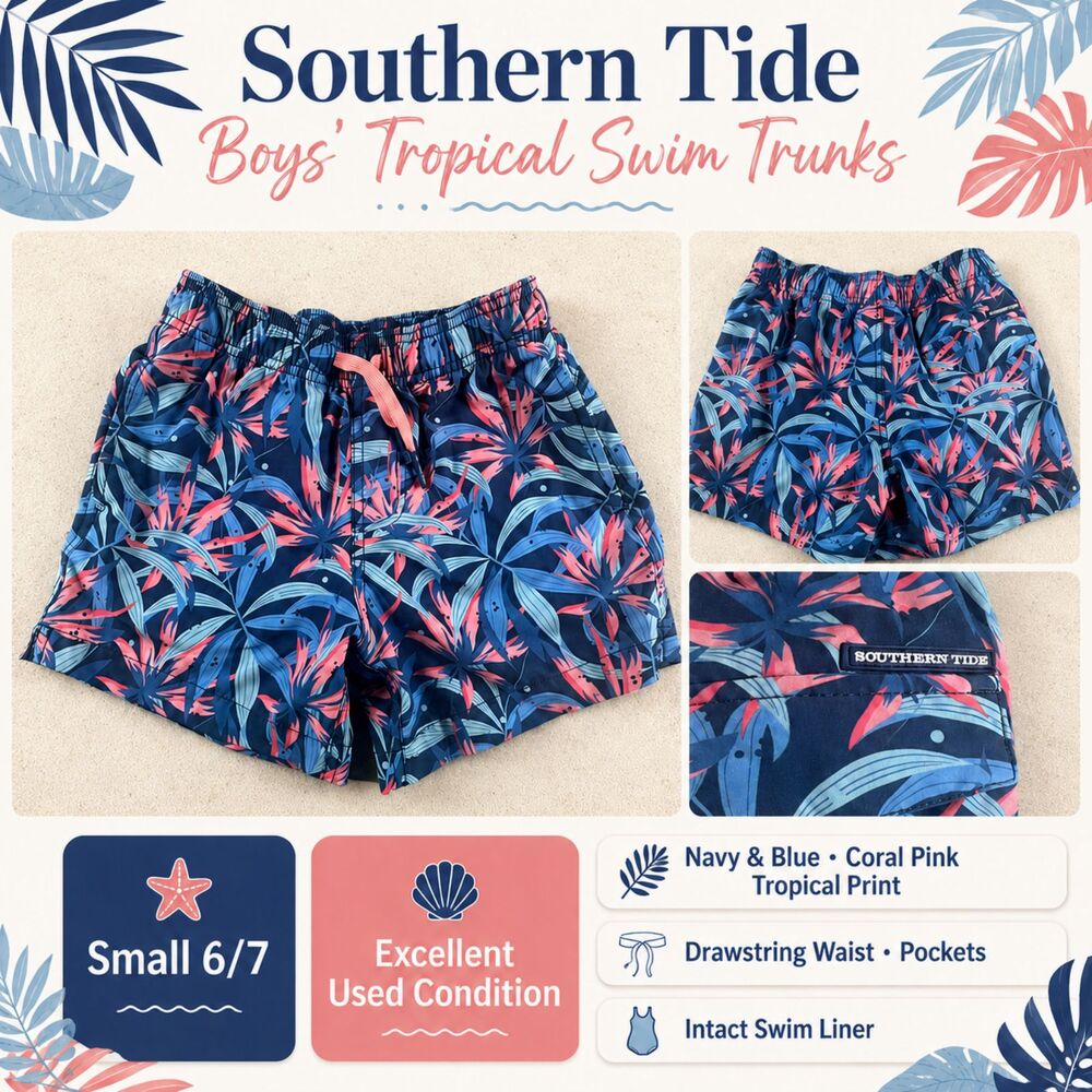 Southern Tide Boys Swim Trunks Shorts S 6 7